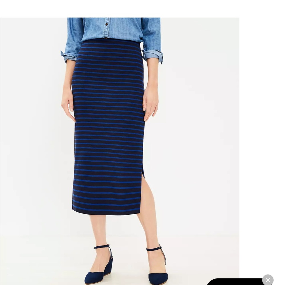 LOFT Ribbed Bodycon Blue Midi Skirt M